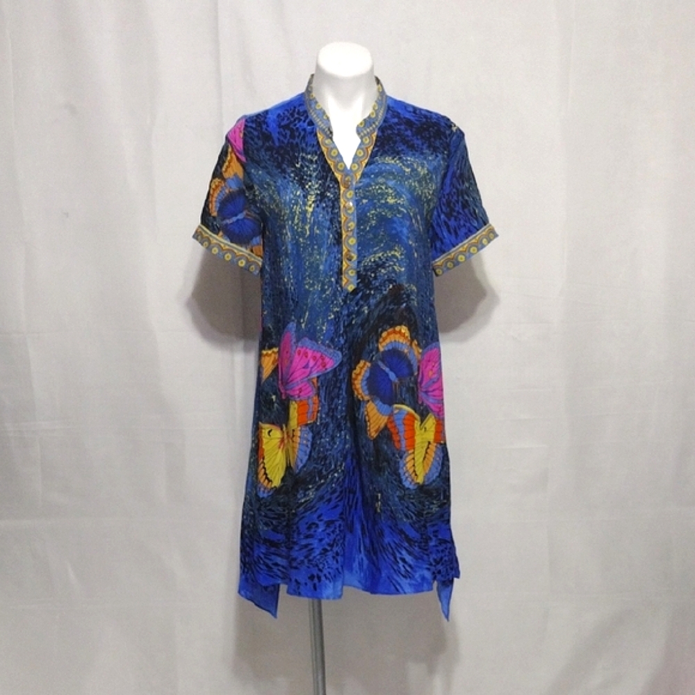Queen Mulock NWT Silk Mini Dress XL Butterfly Print Boho Festival Romantic Chic